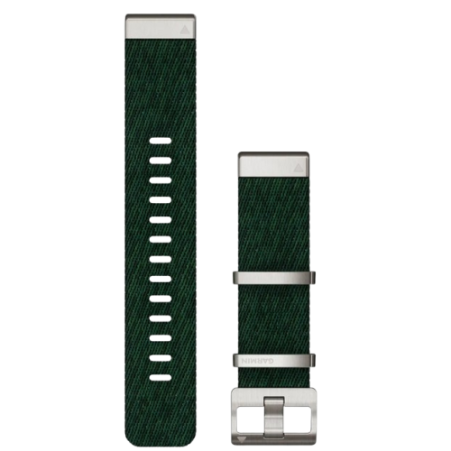 Garmin QuickFit 22 horlogeband, pijnboomgroen, jacquardgeweven nylon tri-tone band met zilveren gesp