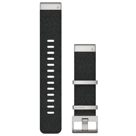 Garmin QuickFit 22 Watch Band Tri-tone jacquard-woven nylon strap in black with silver buckle