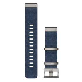 Garmin QuickFit 22 horlogebandje, tri-tone jacquard geweven nylon band, blauw met zilveren gesp