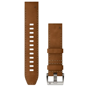 Garmin QuickFit 22 Watch Band Brown/Black Leather/FKM Rubber Hybrid Strap with Silver Buckle