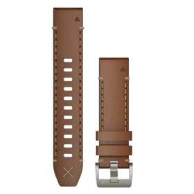 Garmin QuickFit 22 Watch Band Brown Italian Cowhide Leather Strap with Silver Buckle