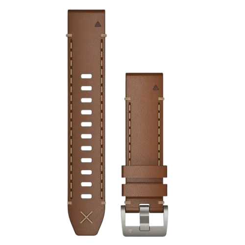 Garmin QuickFit 22 Watch Band Brown Italian Cowhide Leather Strap with Silver Buckle