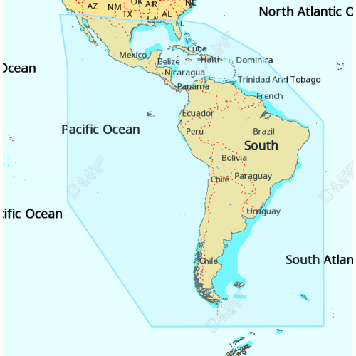 C-MAP 4D-kaart - Zuid-Amerika en continentaal Caribisch gebied